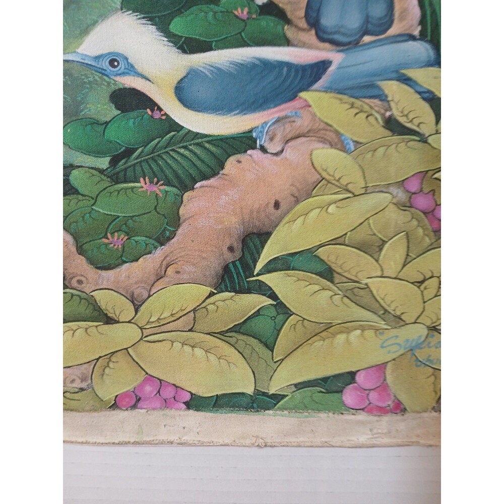 S . Bali Ubud Painting SIGNED ON Canvas Landscape with Birds -Canvas Only
